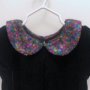 Girl's Black Velvet Peter Pan Collared Party Dress by Epic Threads (Size 5)